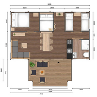 De floorplan van de 7 persoons Gold tent bij Villa Alwin Beach Resort