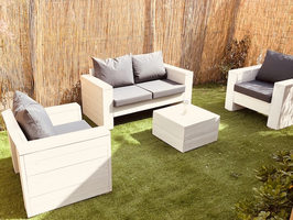 Luxe Tent Silver Village + : Lounge set in de tuin