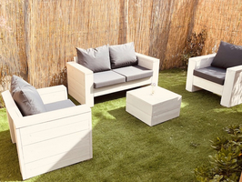 Luxe Tent Silver Village + : Lounge set in de tuin